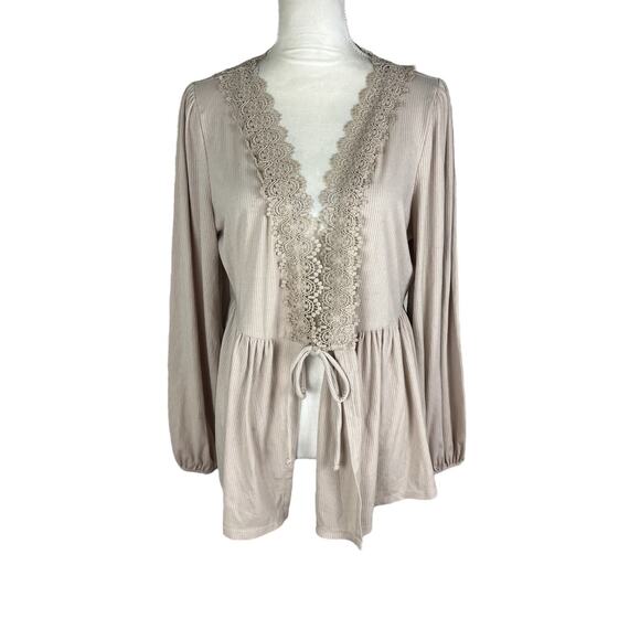 Torrid Super Soft Rib V-Neck Lace Trim Tie Front Sleeve Top Blouse Plus Size 2X - Picture 3 of 8